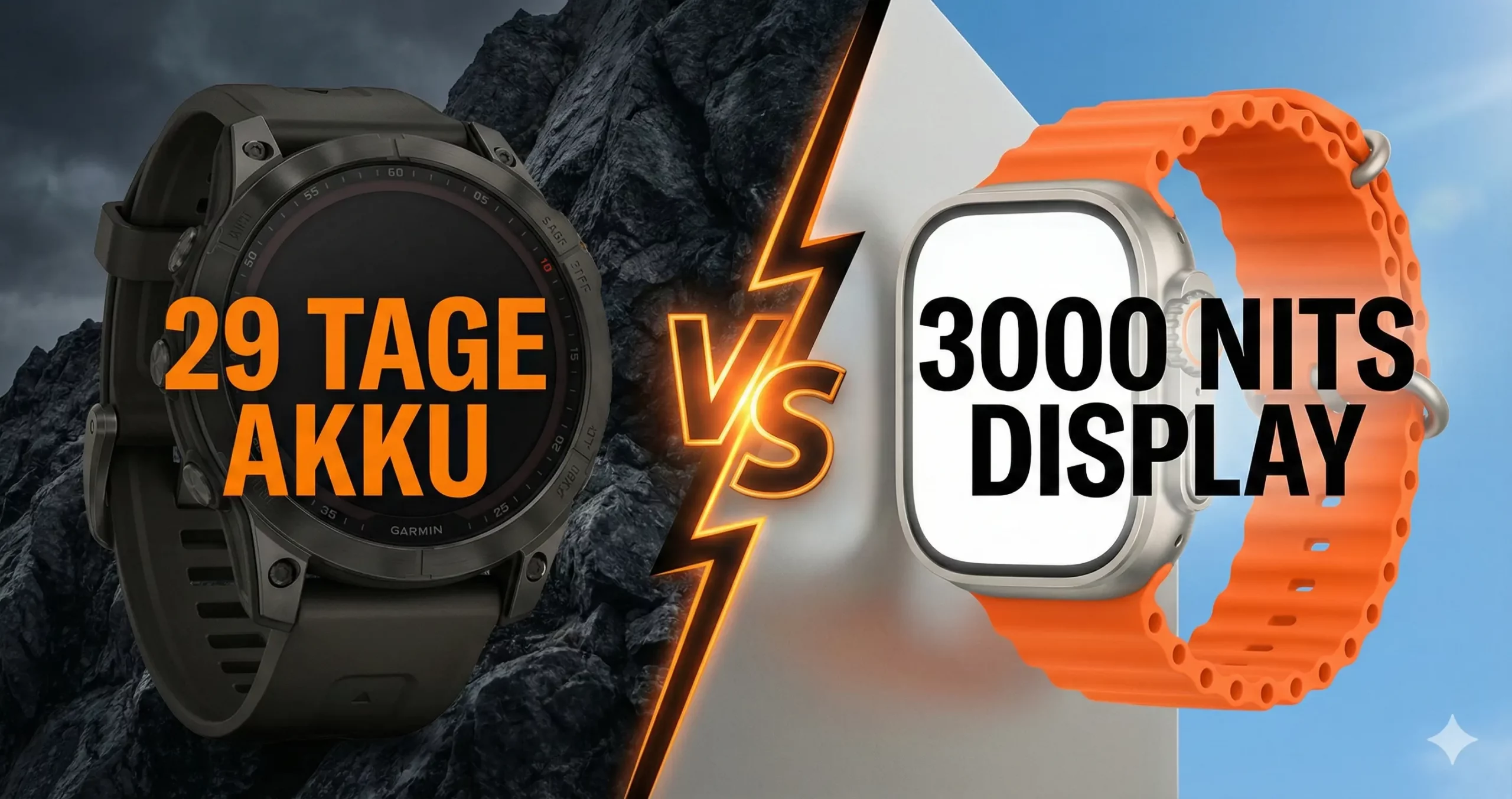 Vergleich Garmin Fenix 8 (links) und Apple Watch Ultra 2 (rechts) - Akkulaufzeit und Display