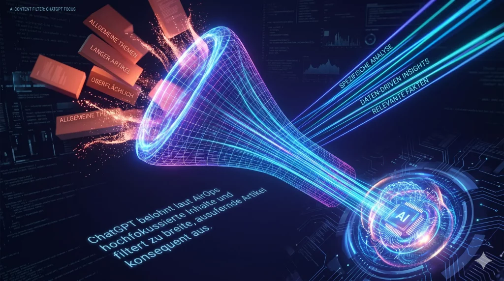 ChatGPT belohnt laut AirOps hochfokussierte Inhalte und filtert zu breite, ausufernde Artikel konsequent aus.
