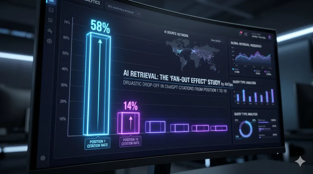 The Fan-Out Effect Studie von AirOps zeigt den drastischen Abfall der ChatGPT-Zitierungen zwischen Position 1 und 10.